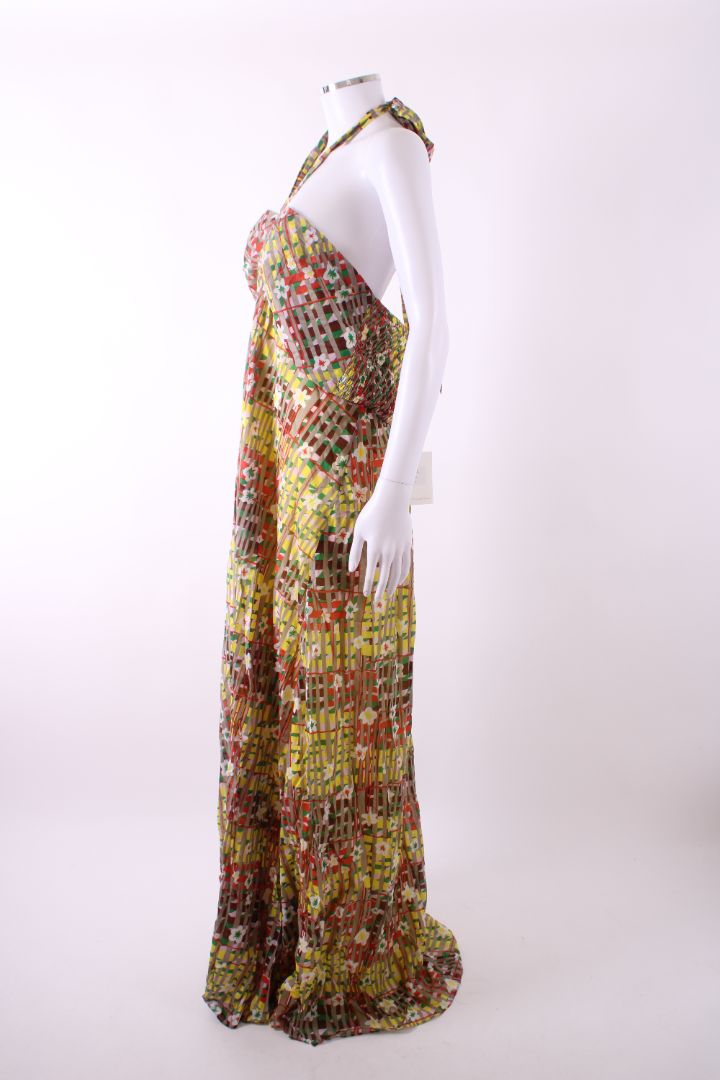 Diane Von Furstenberg Floral Halter Neck Dress Yellow/ Grey XL
