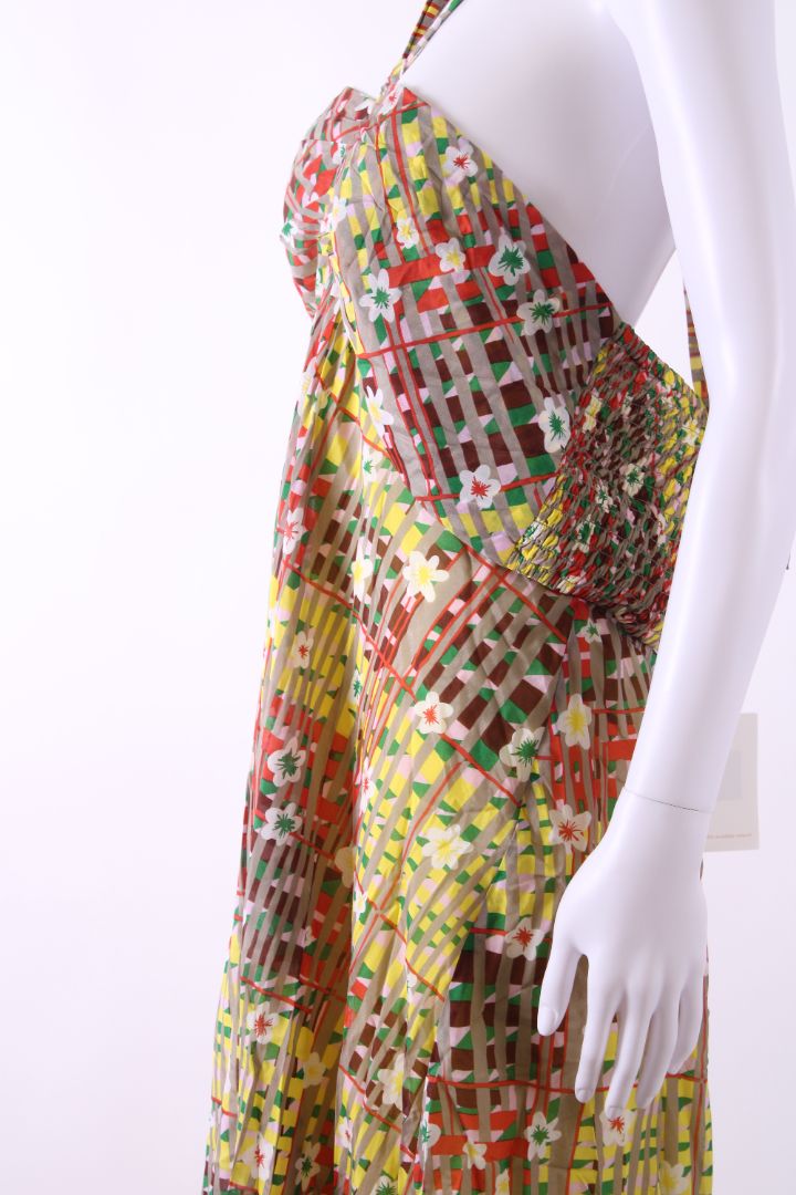 Diane Von Furstenberg Floral Halter Neck Dress Yellow/ Grey XL