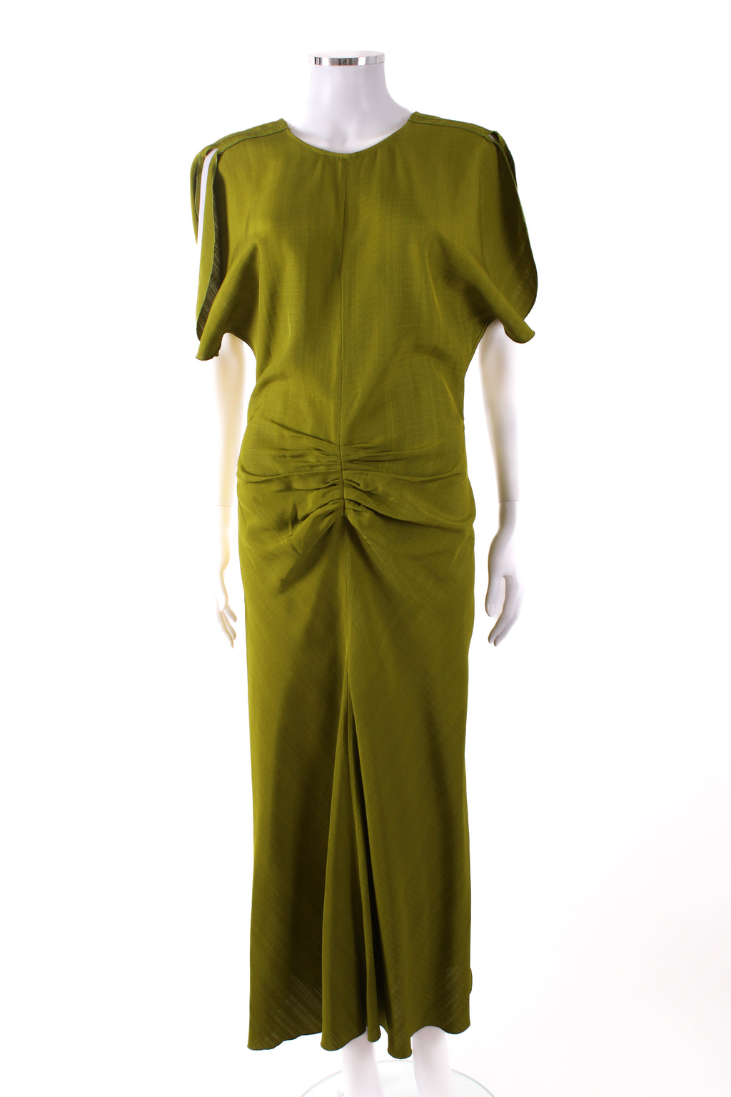 Victoria Beckham Gathered Midi Dress Green 10
