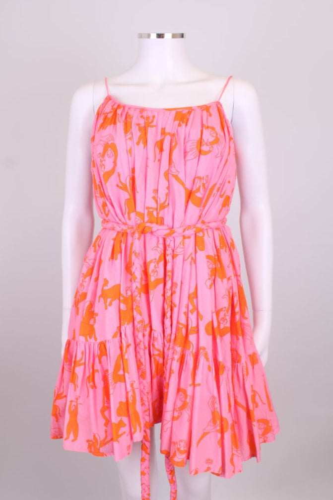 Rhode S/S Print Mini Dress Pink/ Orange XS