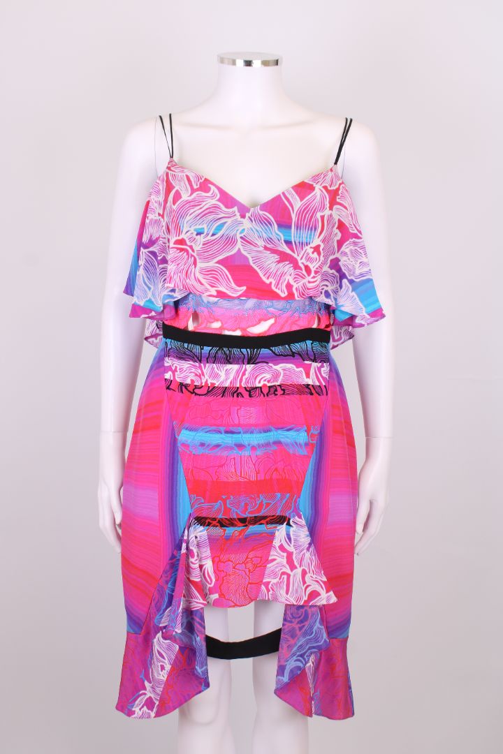 Peter Pilotto S/S Print Ruffle Dress Pink/ Blue 10