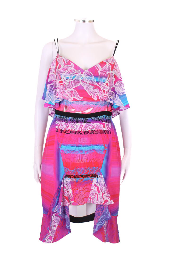 Peter Pilotto S/S Print Ruffle Dress Pink/ Blue 10