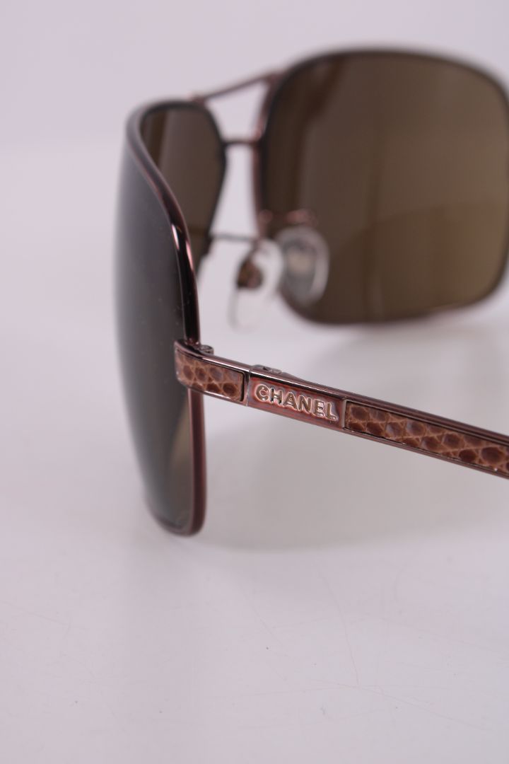 Chanel Aviator Lizard Effect Sunglasses Brown