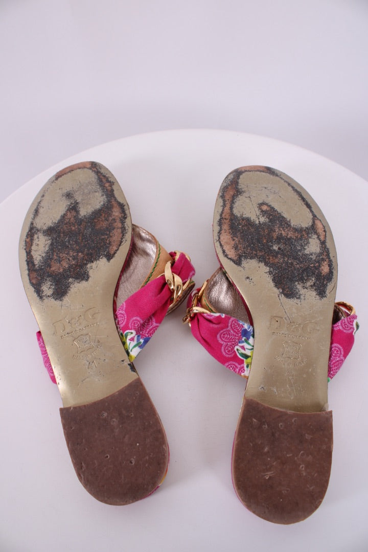 D&G Floral Chain Sandals Pink/ Blue 41