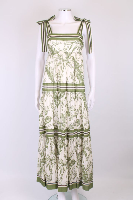 Zimmermann S/S Leaf Print Dress Green/ Cream S
