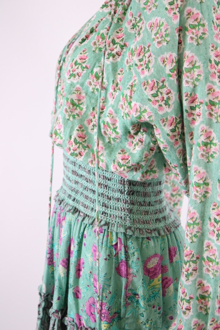 Hemant & Nandita L/S Embellished Floral Mini Dress Mint/ Pink XS – Elite  Preloved
