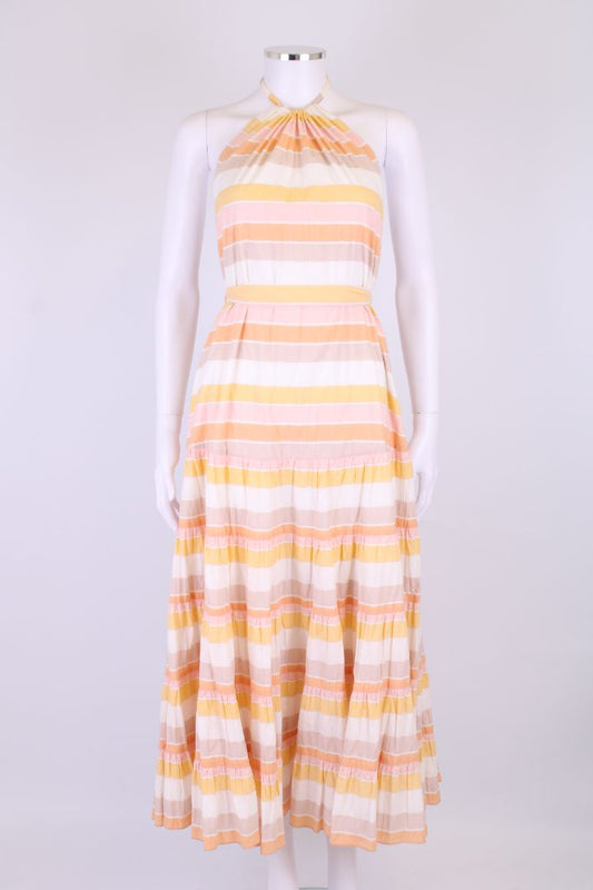 Zimmermann Halter Neck Stripe Dress Yellow/ White S