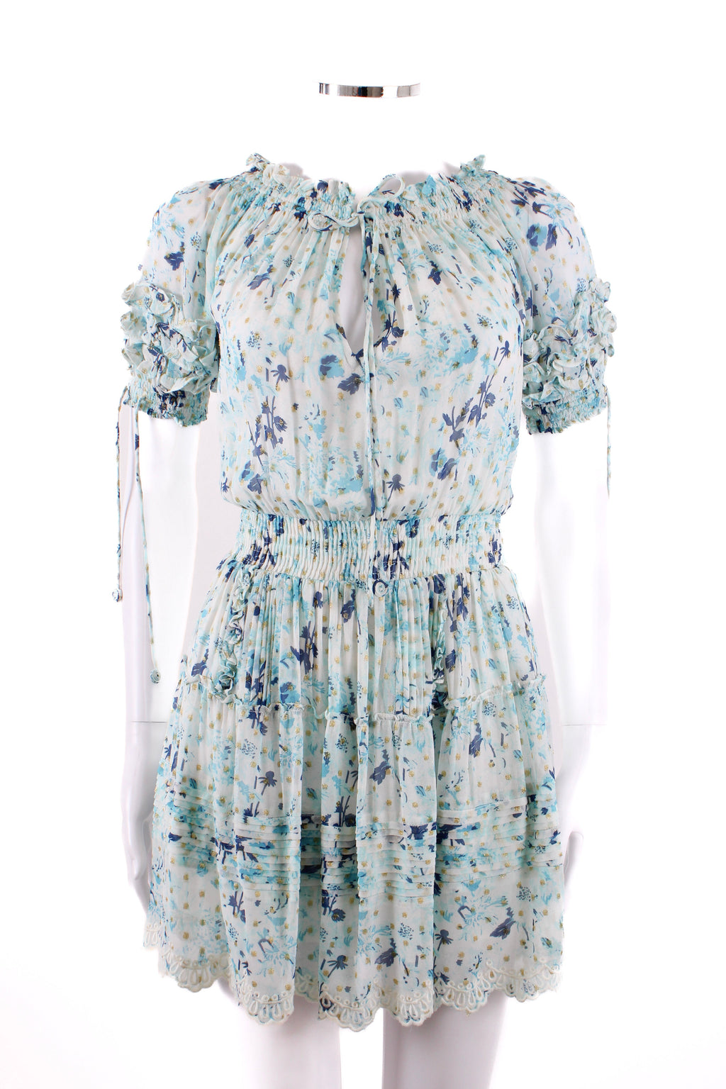 Hemant & Nandita S/S Floral Shimmer Dress Blue/ Gold XS