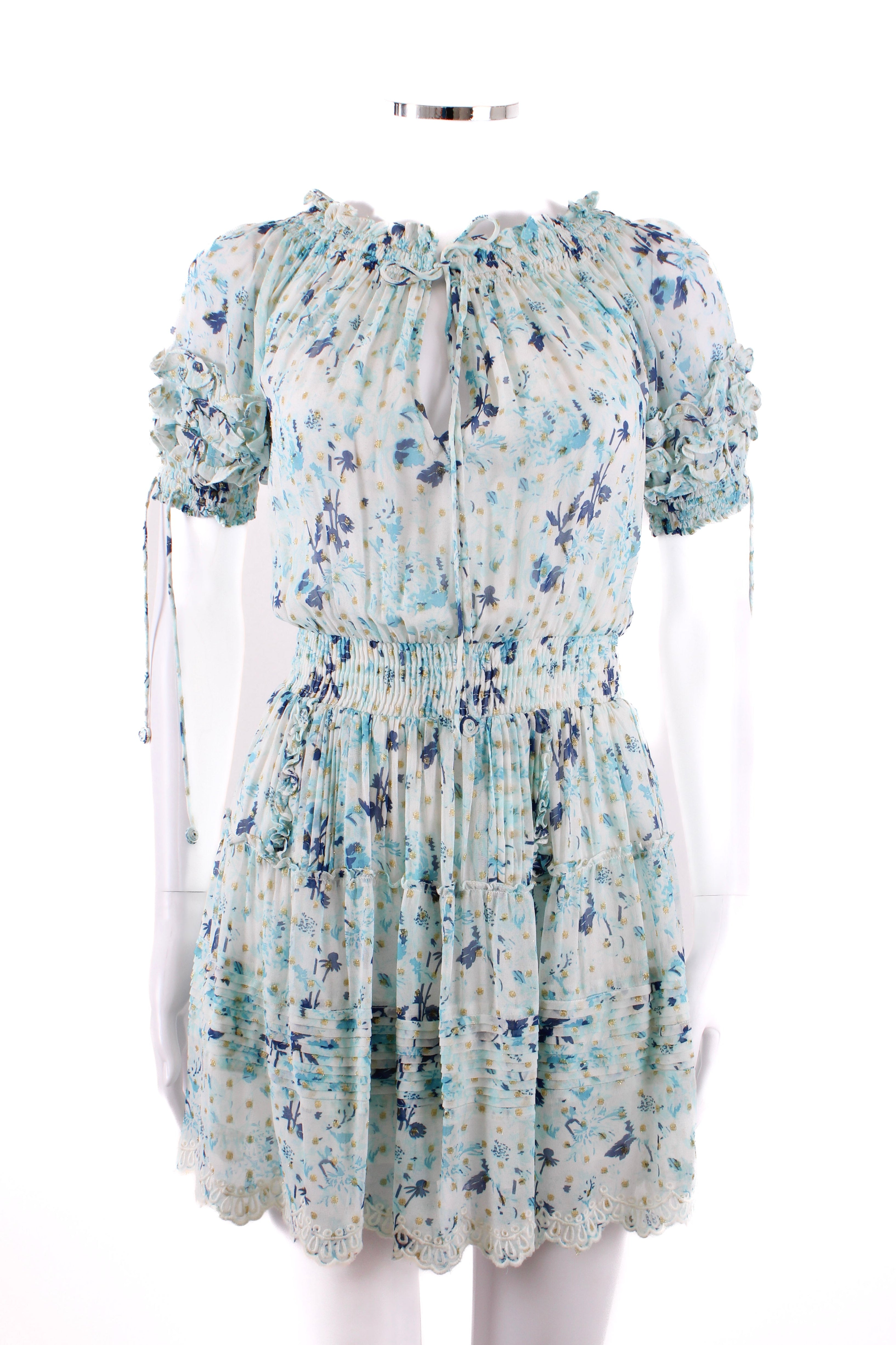 Hemant & Nandita S/S Floral Shimmer Dress Blue/ Gold XS