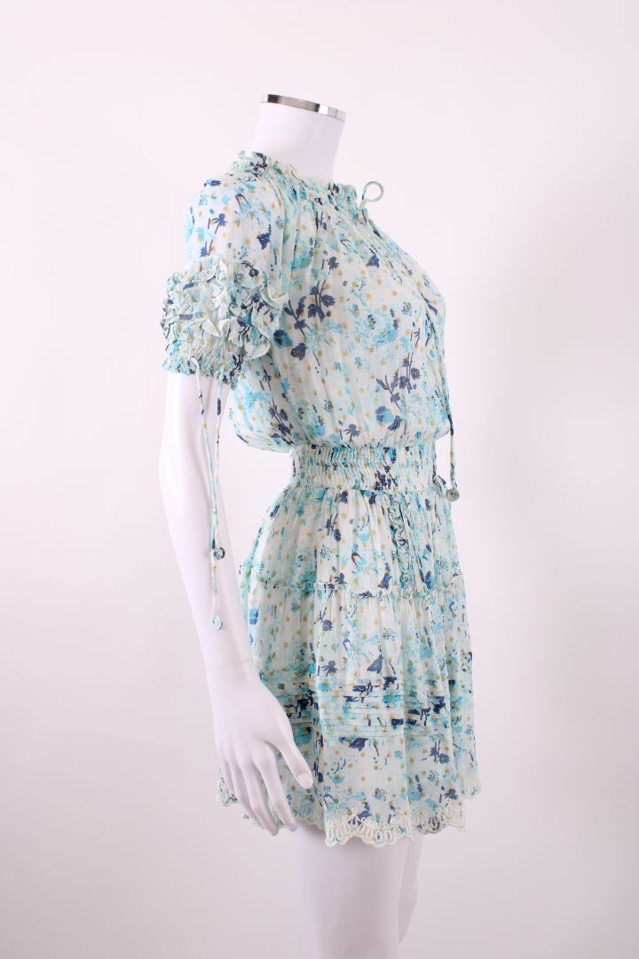Hemant & Nandita S/S Floral Shimmer Dress Blue/ Gold XS