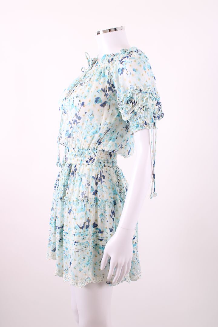 Hemant & Nandita S/S Floral Shimmer Dress Blue/ Gold XS
