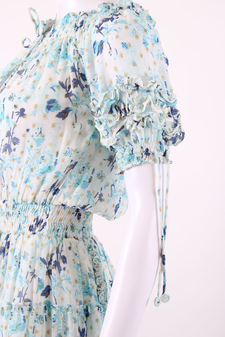 Hemant & Nandita S/S Floral Shimmer Dress Blue/ Gold XS