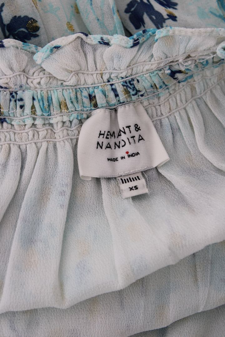 Hemant & Nandita S/S Floral Shimmer Dress Blue/ Gold XS