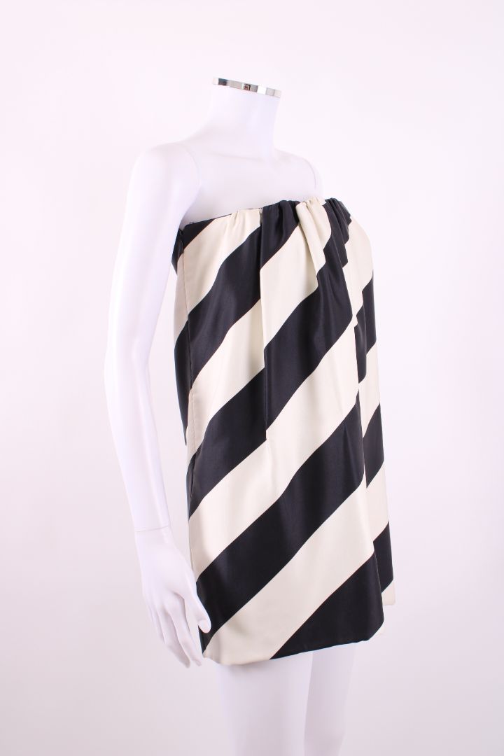 Saint Laurent Silk Bandeau Mini Dress Black & White 38