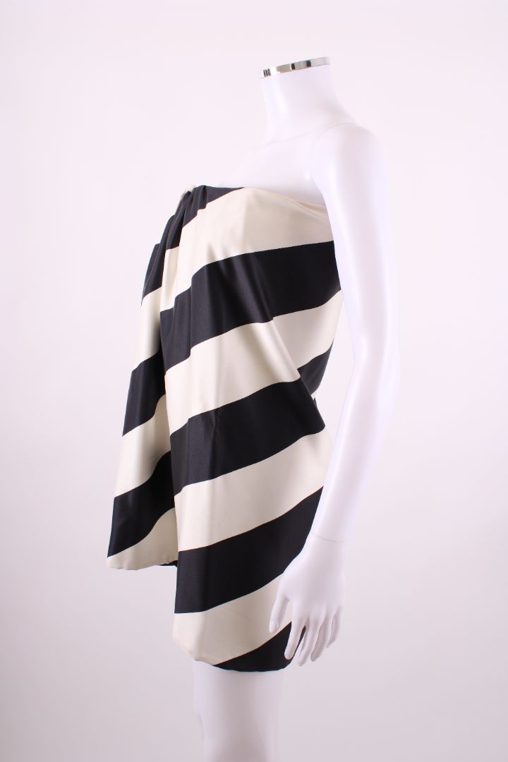 Saint Laurent Silk Bandeau Mini Dress Black & White 38