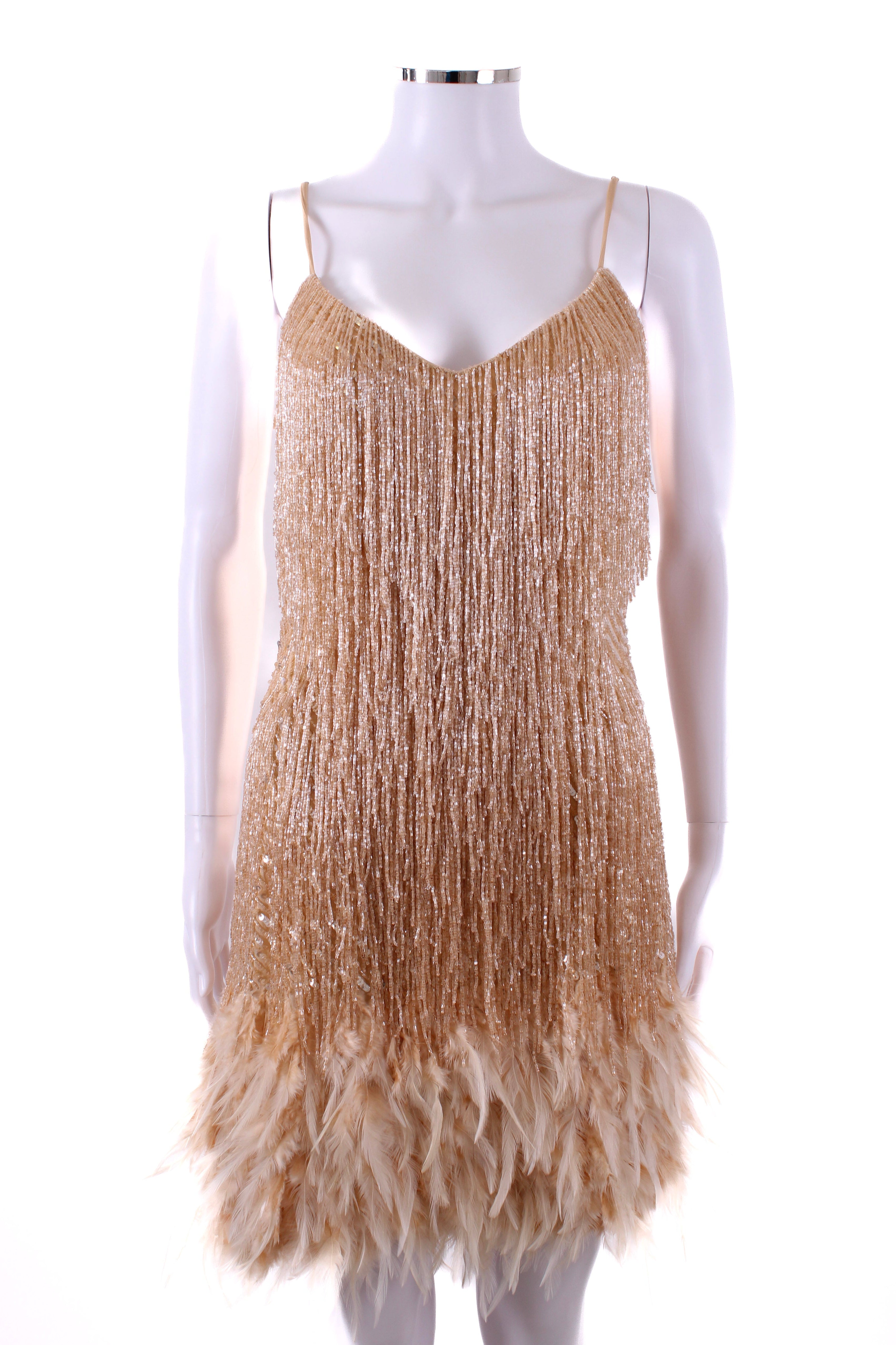 Nadine Merabi Dress feather/sequin Gold S/M
