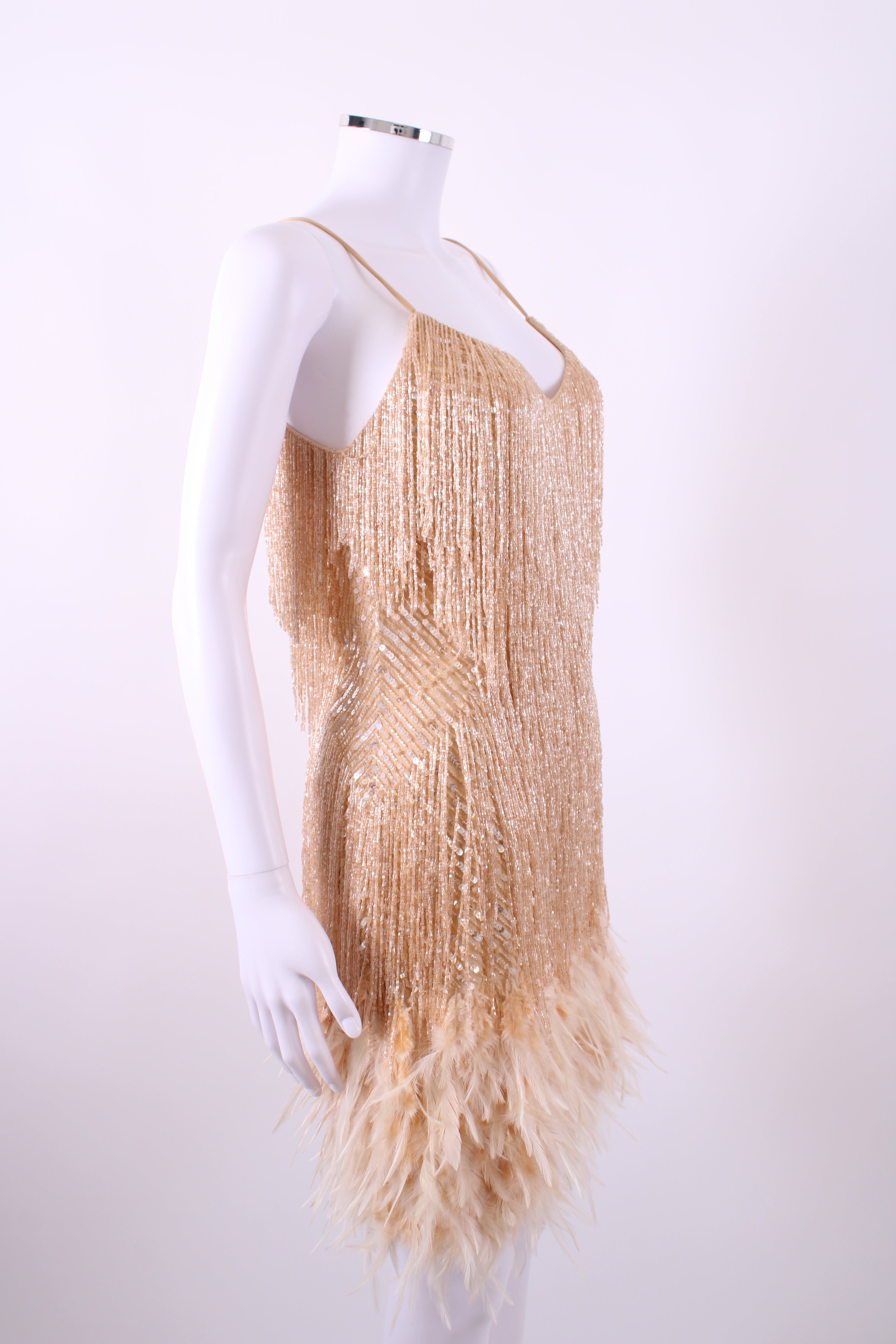 Nadine Merabi Dress feather/sequin Gold S/M