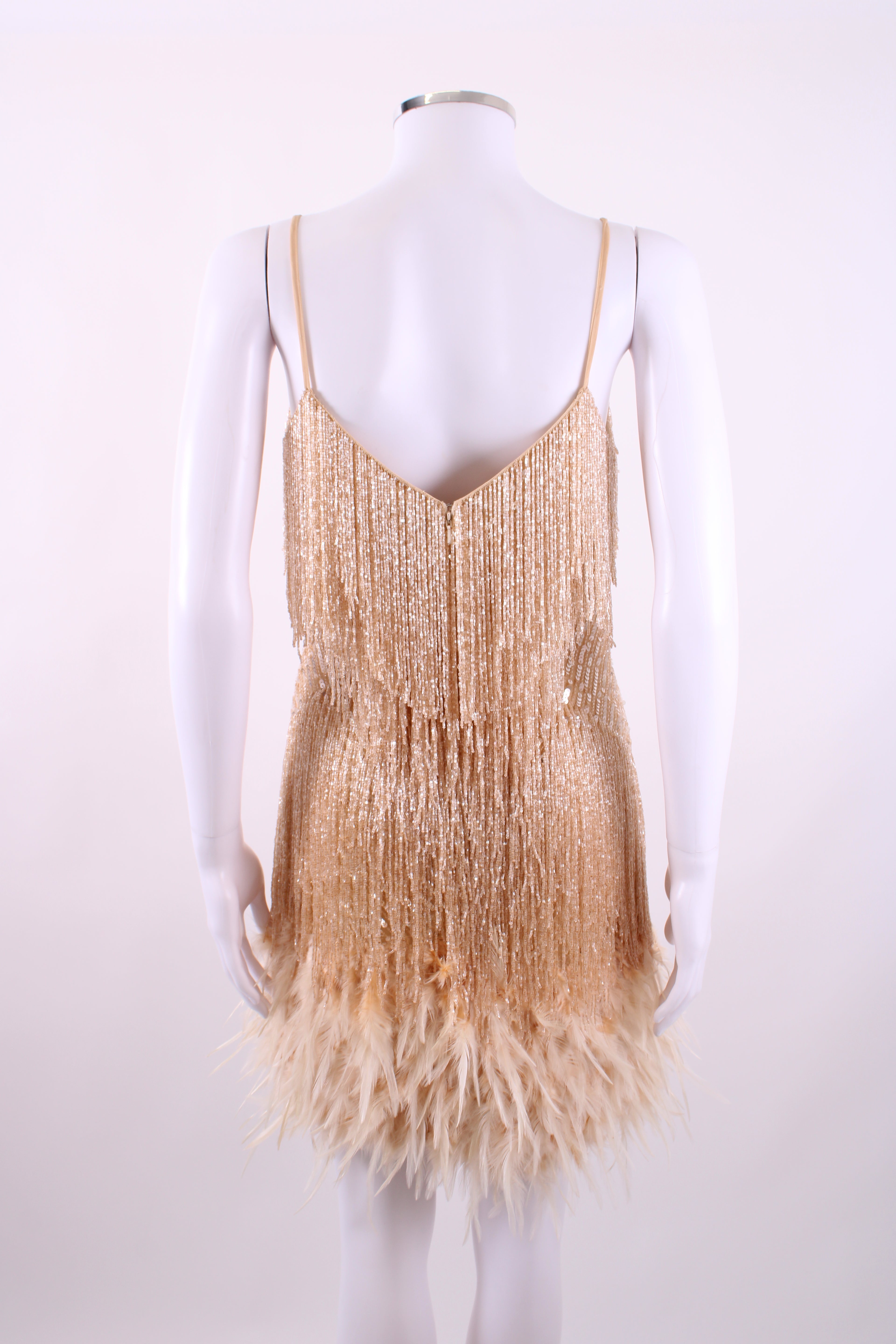Nadine Merabi Dress feather/sequin Gold S/M