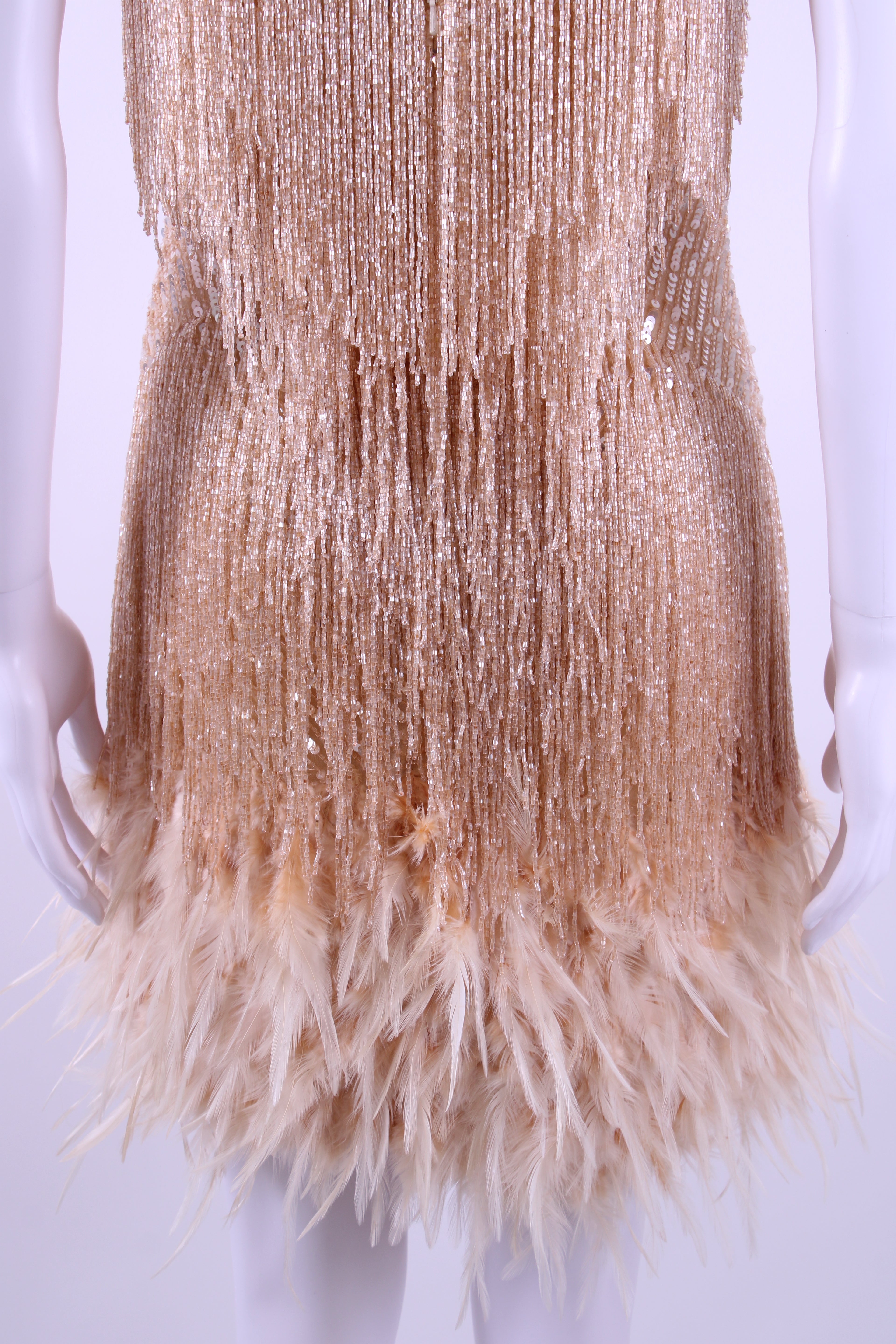 Nadine Merabi Dress feather/sequin Gold S/M