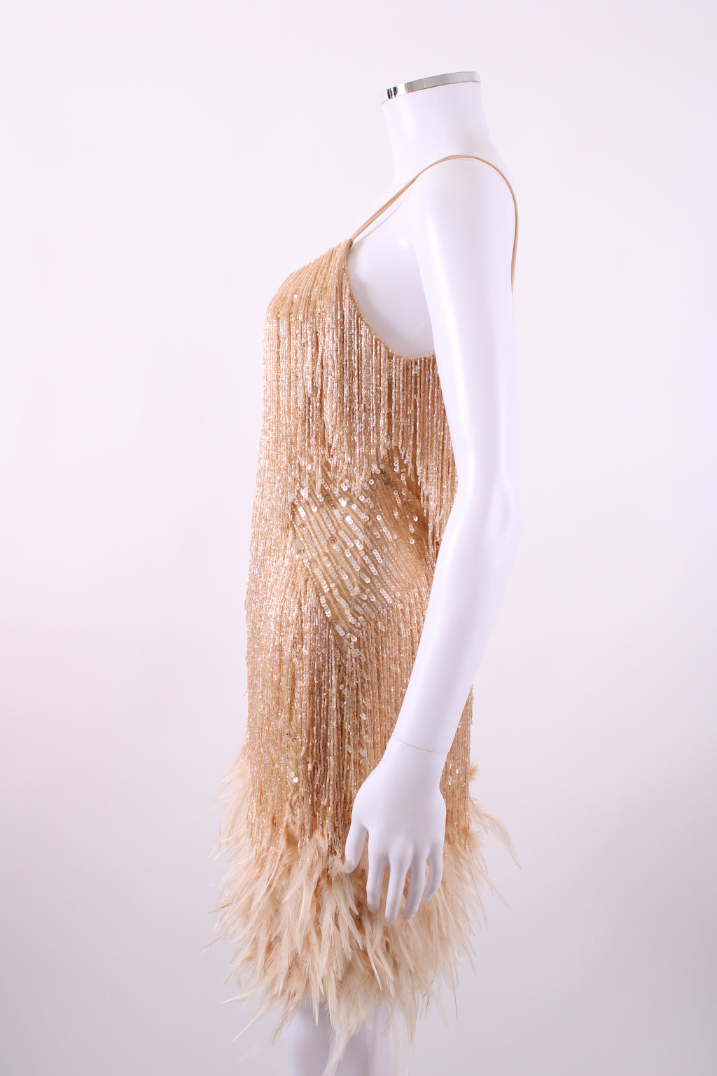 Nadine Merabi Dress feather/sequin Gold S/M