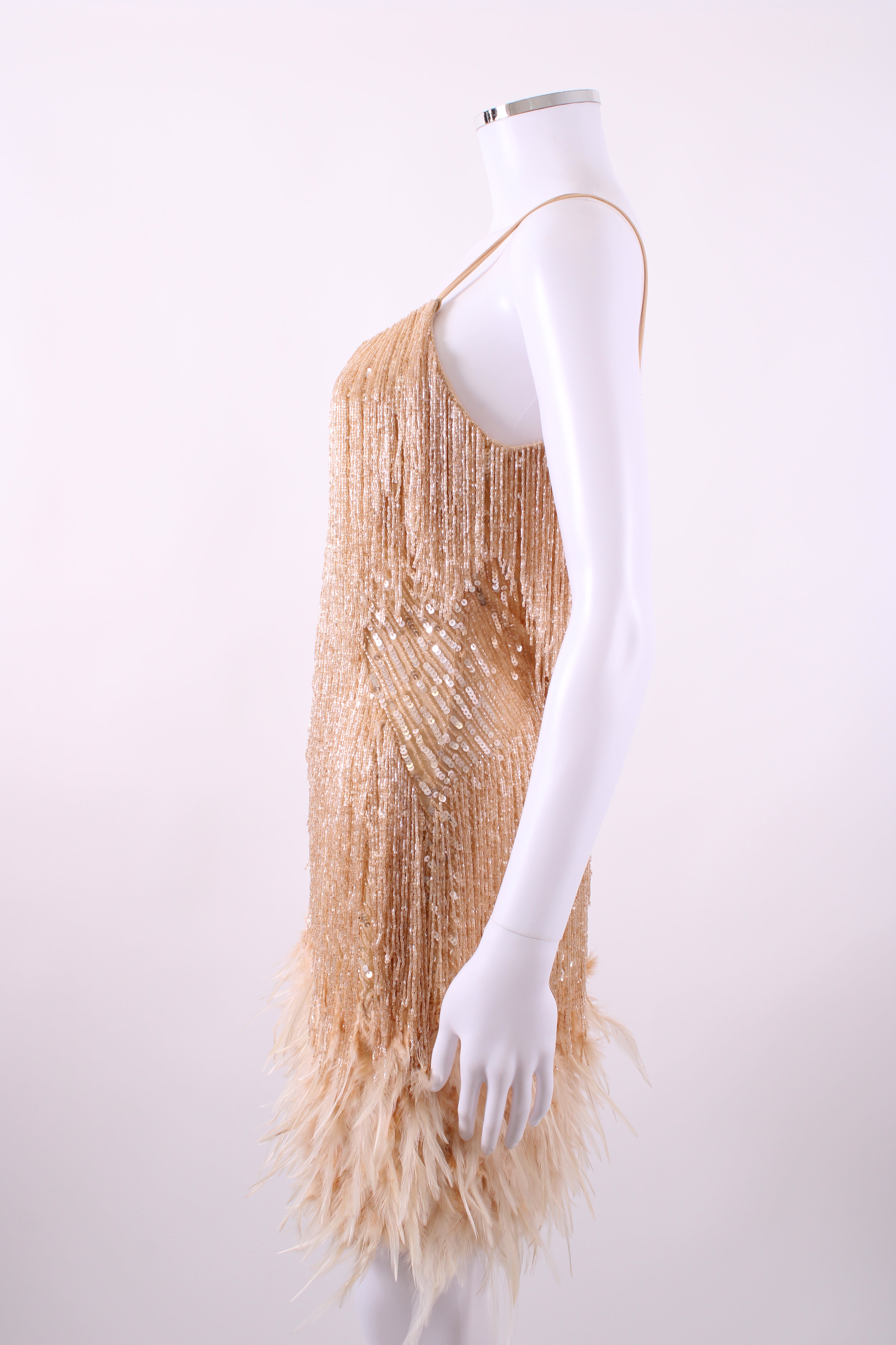 Nadine Merabi Dress feather/sequin Gold S/M