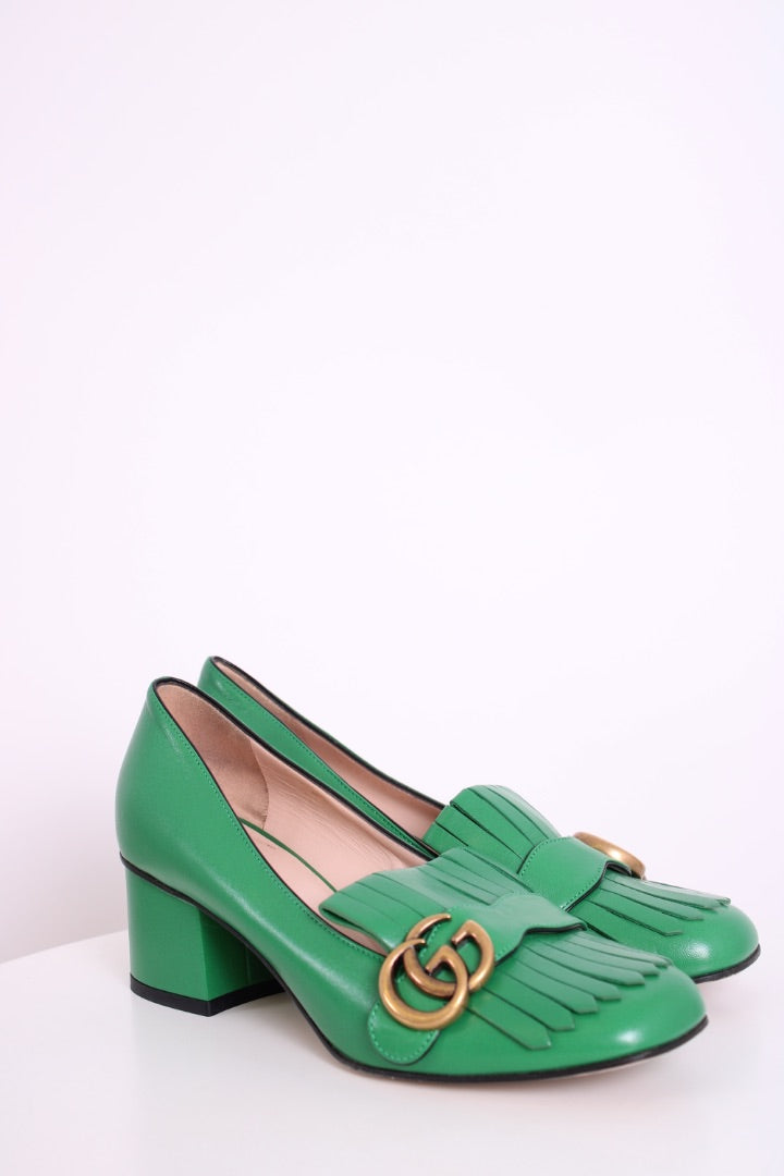 Gucci Marmont Fringe Block Heel Green 37