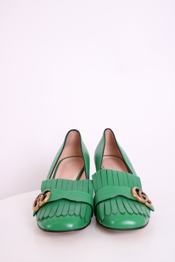 Gucci Marmont Fringe Block Heel Green 37