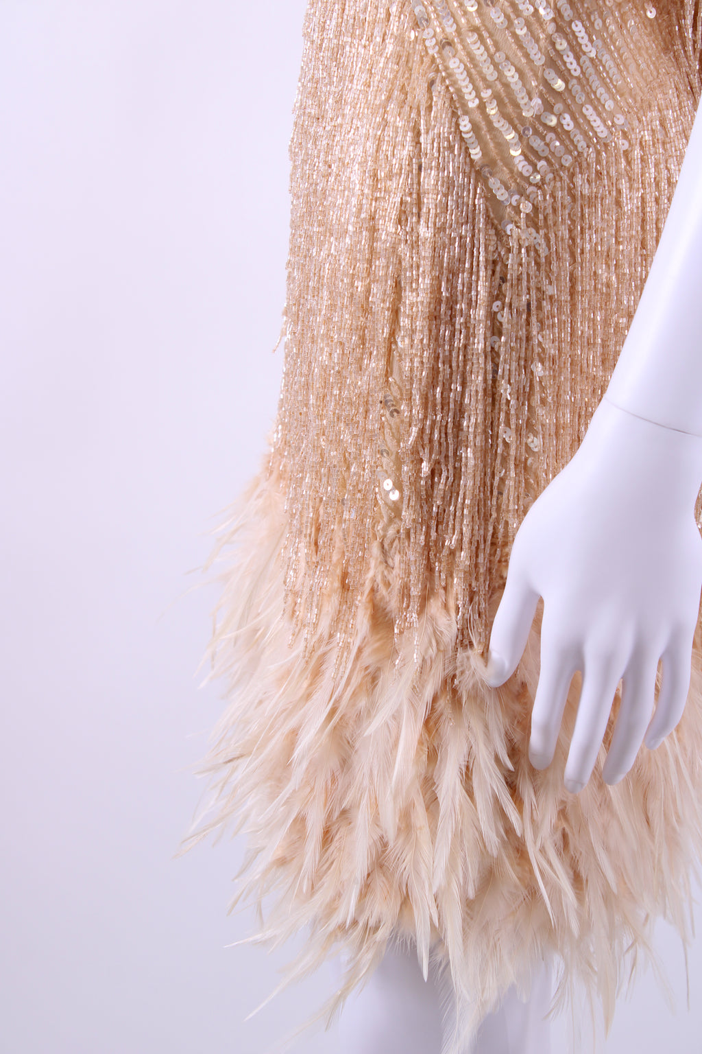 Nadine Merabi Dress feather/sequin Gold S/M