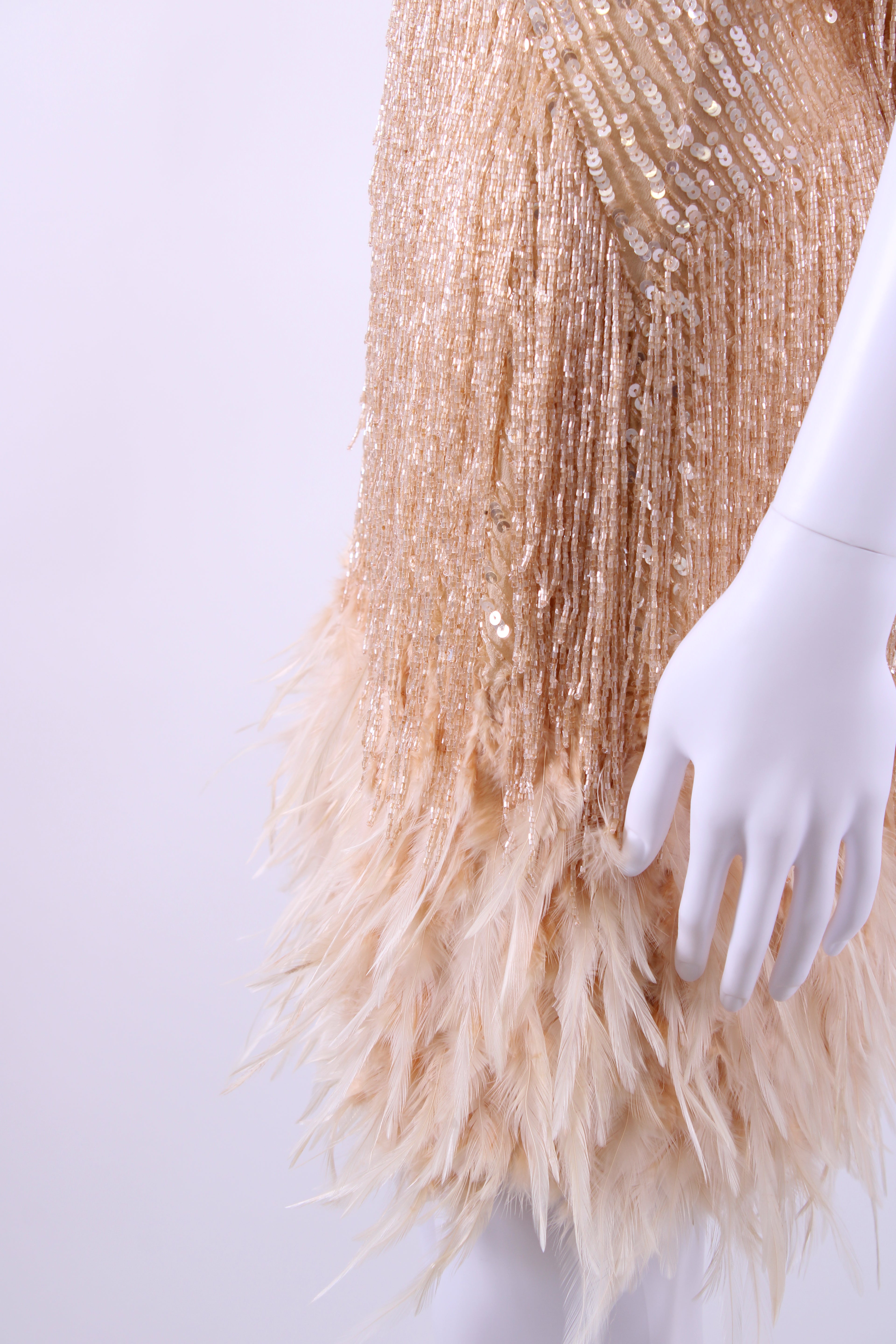 Nadine Merabi Dress feather/sequin Gold S/M