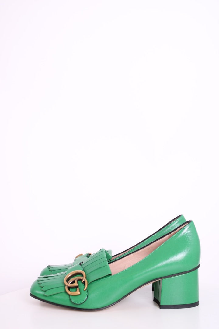 Gucci Marmont Fringe Block Heel Green 37