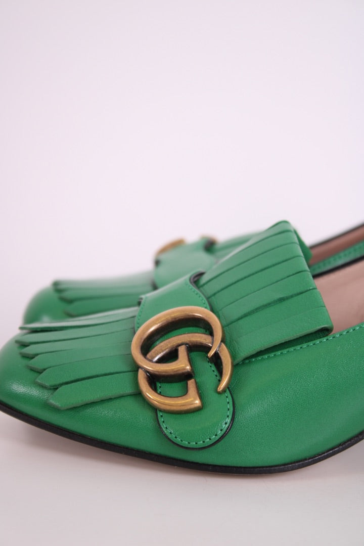 Gucci Marmont Fringe Block Heel Green 37