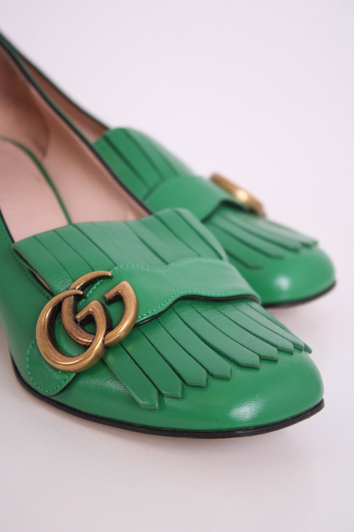 Gucci Marmont Fringe Block Heel Green 37