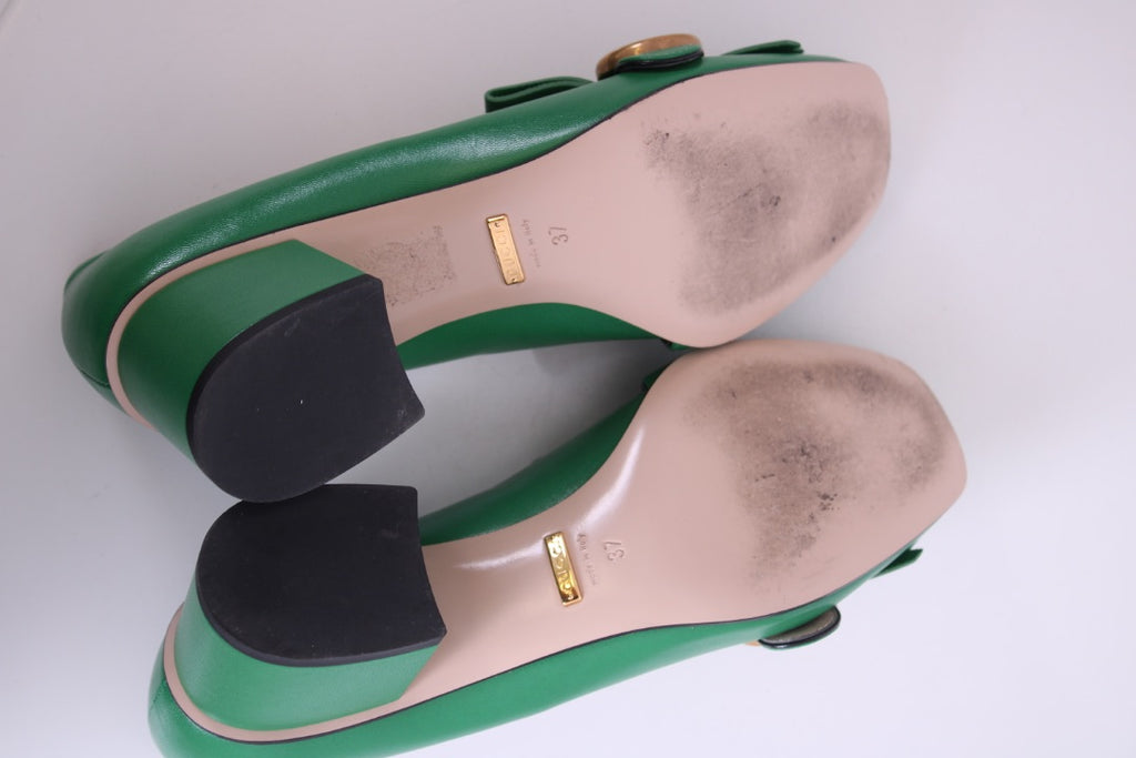 Gucci Marmont Fringe Block Heel Green 37