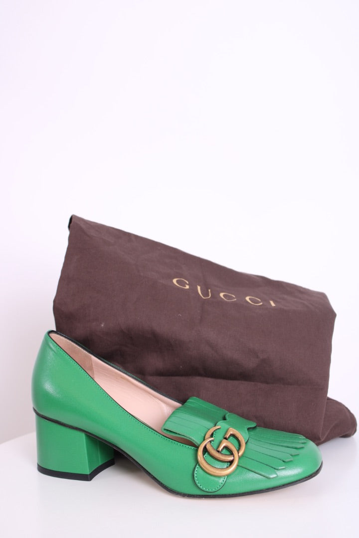 Gucci Marmont Fringe Block Heel Green 37
