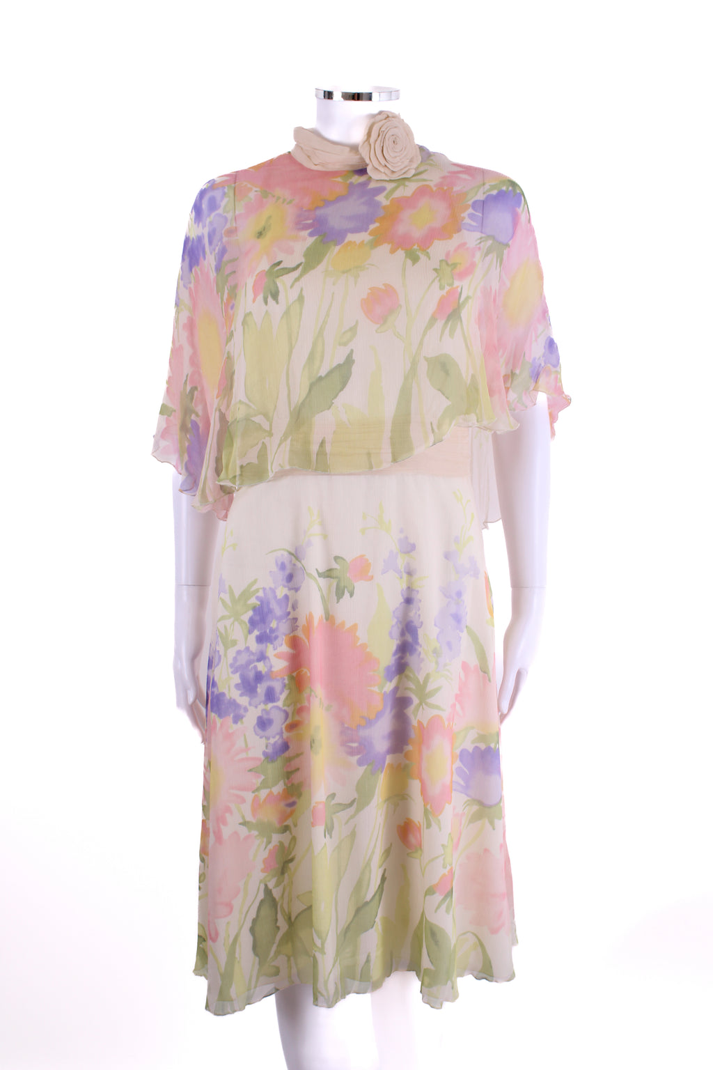 Red Valentino S/S High Neck Floral Dress Cream/ Pastel M