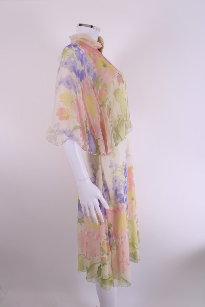 Red Valentino S/S High Neck Floral Dress Cream/ Pastel M