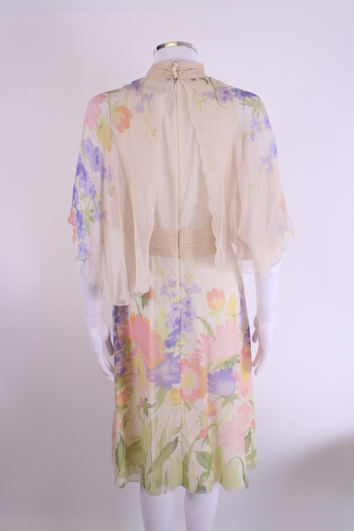 Red Valentino S/S High Neck Floral Dress Cream/ Pastel M