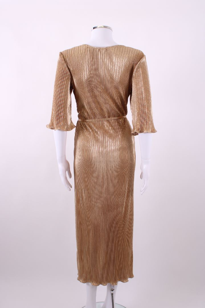 Never Fully Dressed Plisse Midi Dress Gold S