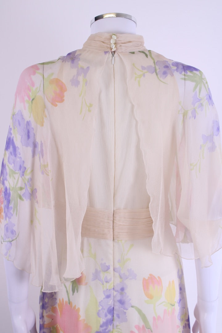 Red Valentino S/S High Neck Floral Dress Cream/ Pastel M