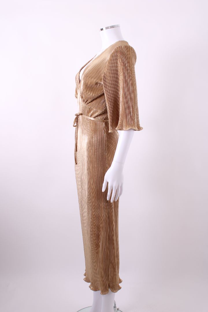 Never Fully Dressed Plisse Midi Dress Gold S