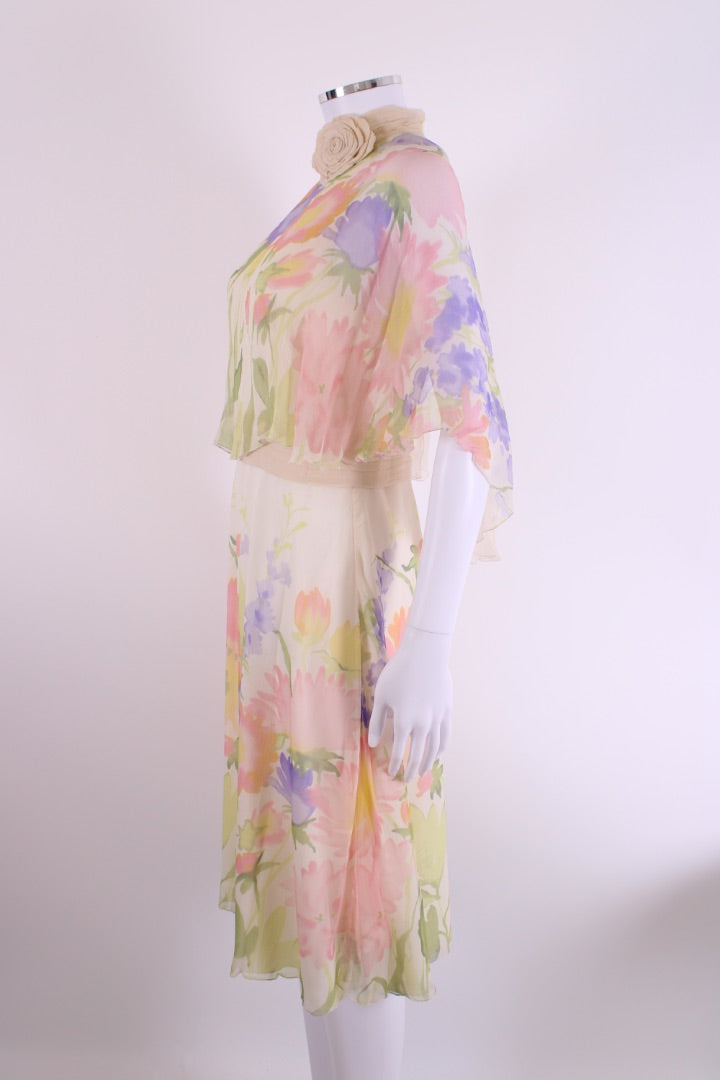 Red Valentino S/S High Neck Floral Dress Cream/ Pastel M