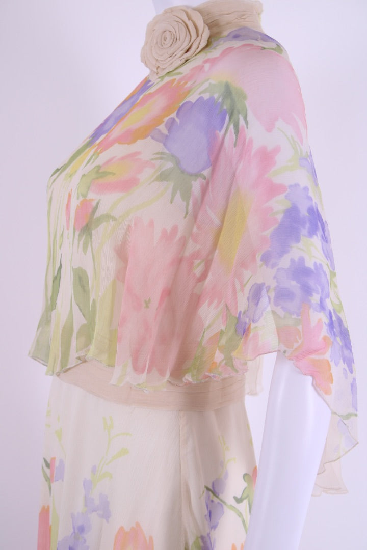 Red Valentino S/S High Neck Floral Dress Cream/ Pastel M