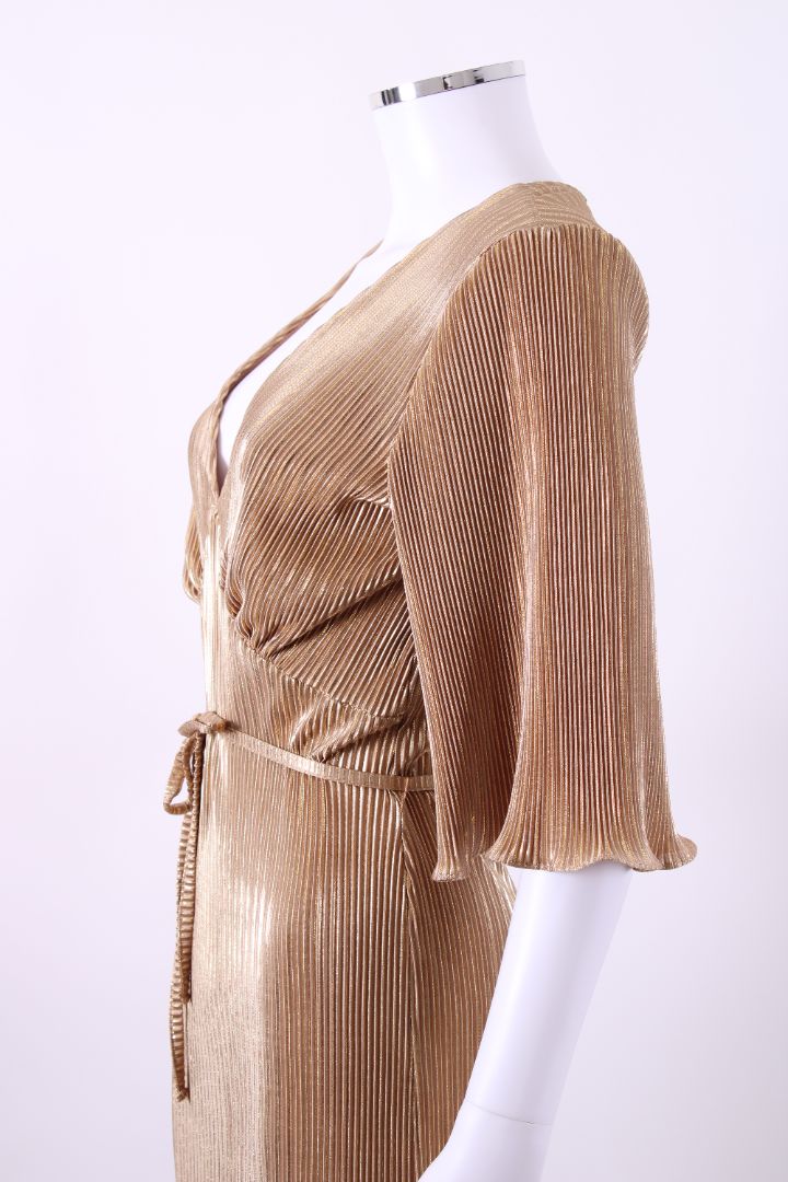 Never Fully Dressed Plisse Midi Dress Gold S