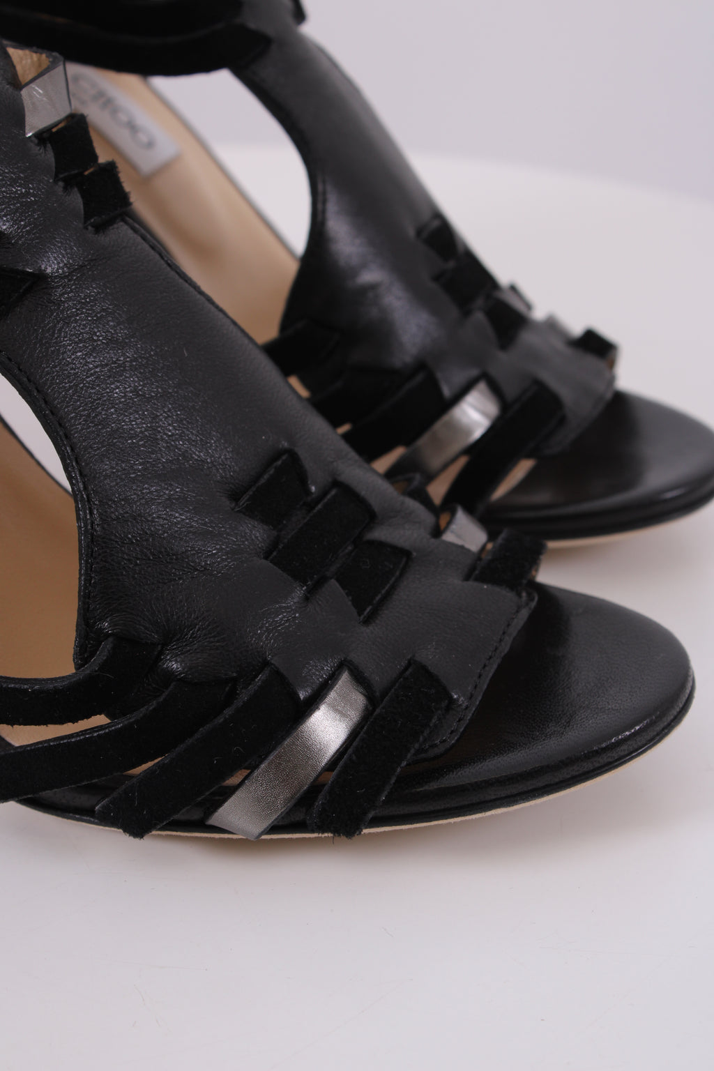 Jimmy Choo Peep Toe Heels Black/ Silver 38