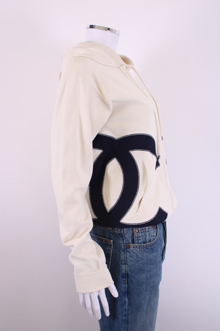 Chanel 2018 XL Logo Hoodie Cream/Navy 38