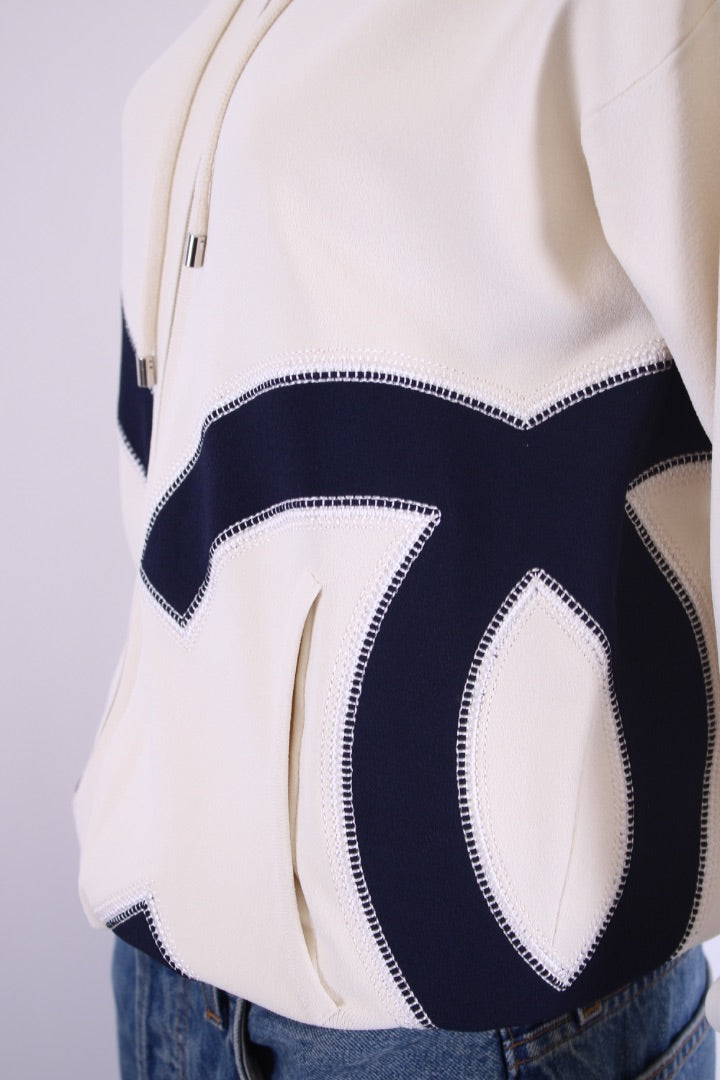Chanel 2018 XL Logo Hoodie Cream/Navy 38