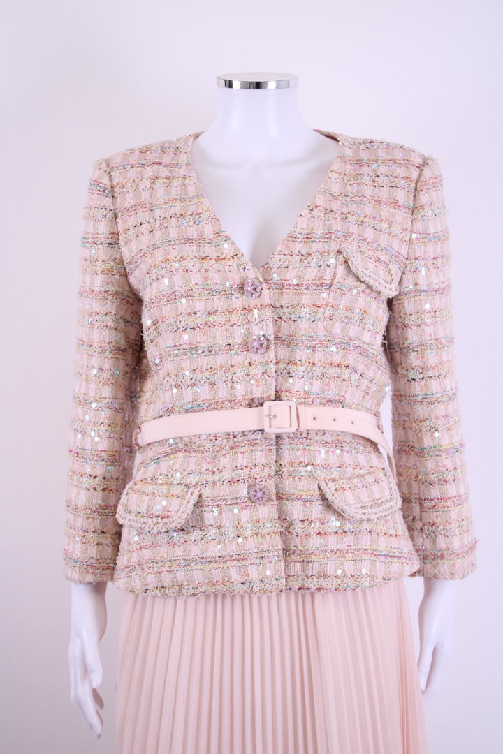 Self Portrait Boucle Tweed Jacket/ Dress Pink 14