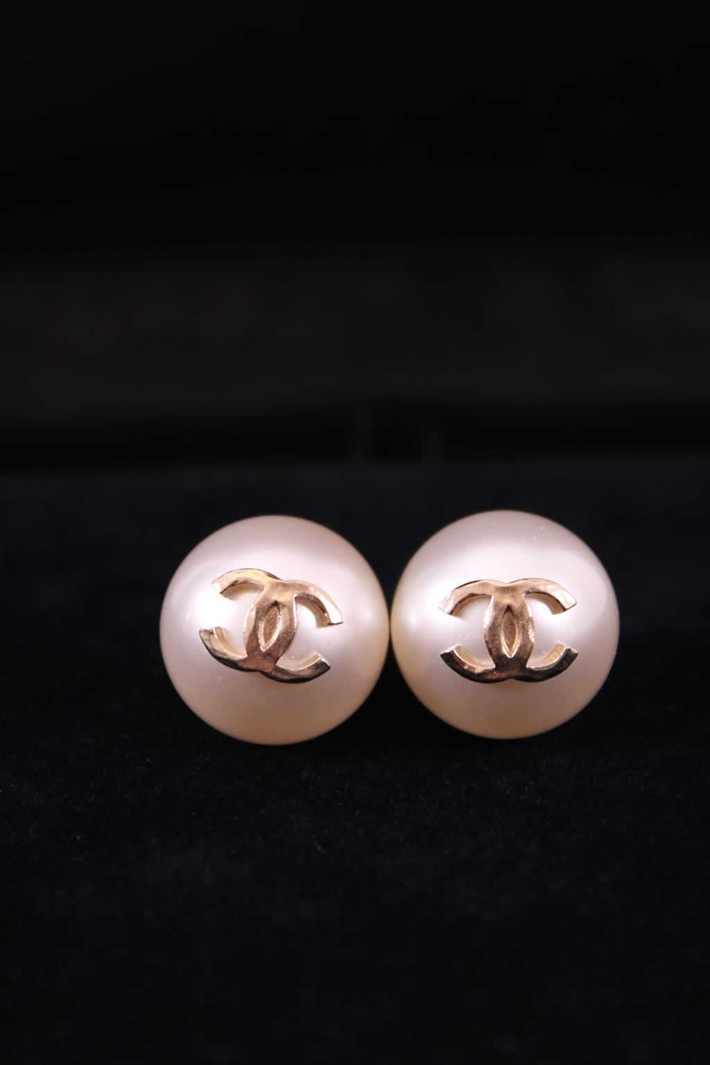 Chanel Faux Pearl Earrings Gold