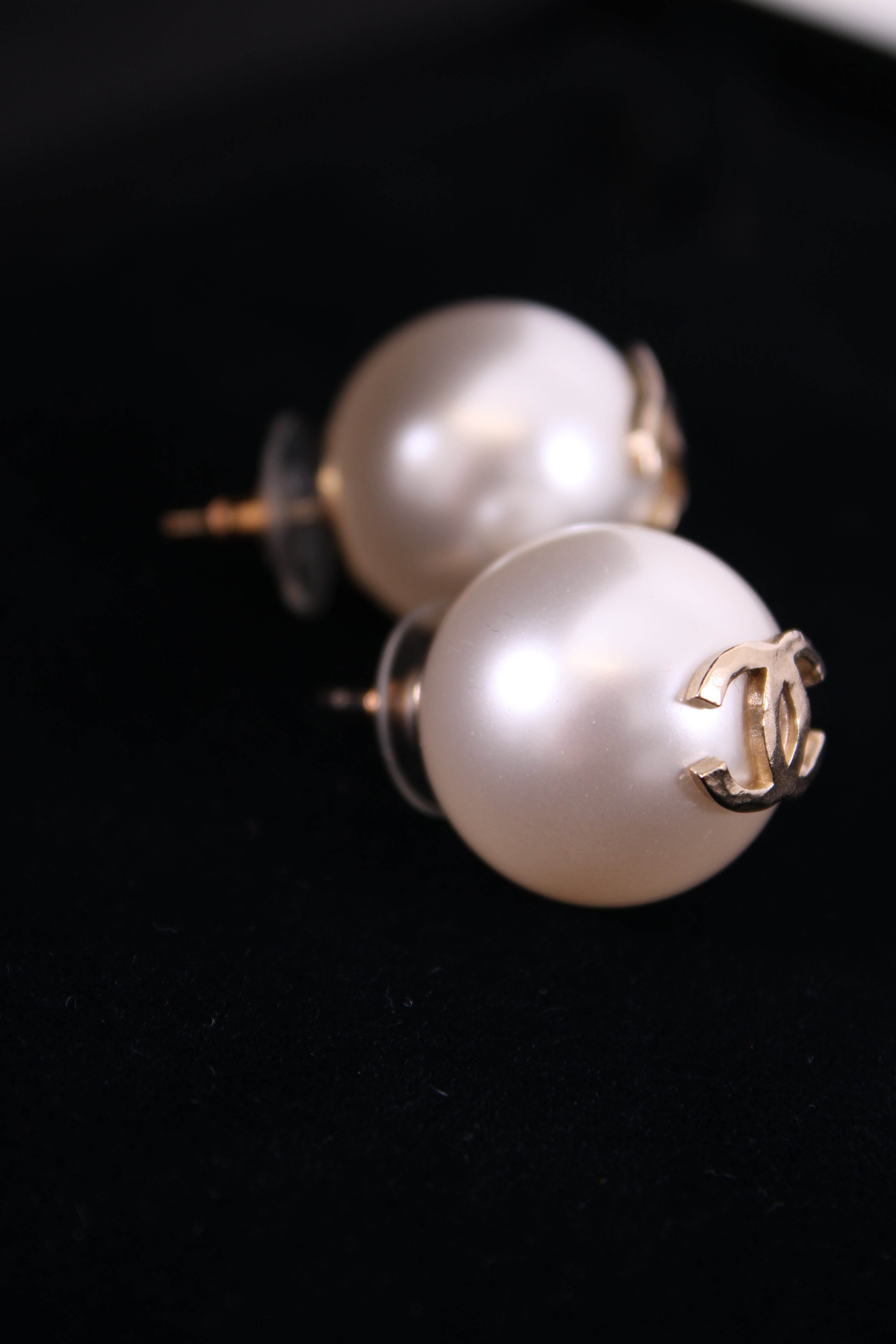 Chanel Faux Pearl Earrings Gold