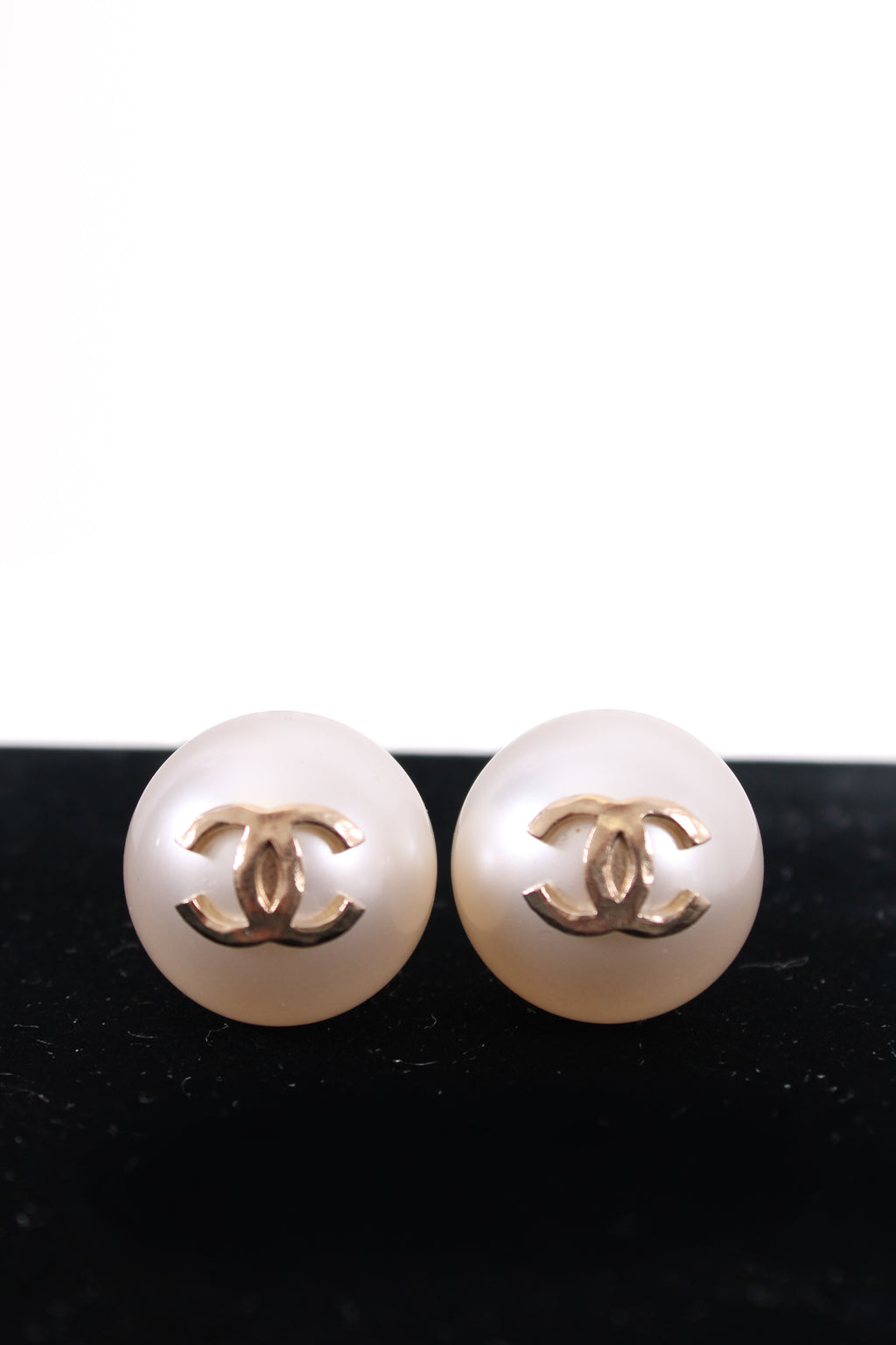 Chanel Faux Pearl Earrings Gold